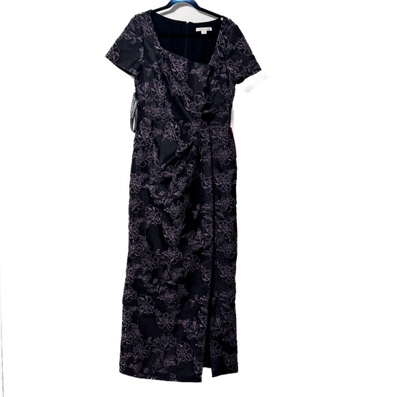 NWT Kay Unger Roslyn Floral Jacquard Gown Black & Lavender Women's Size 12 - Picture 8 of 15
